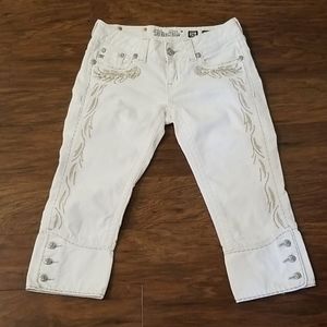 Miss Me White Capri Jeans with bling & jewels